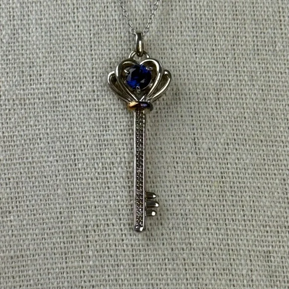 Macys Womens Sterling Silver 10K Gold Lab Grown Garnet Diamond Key Pendant - Picture 3 of 8